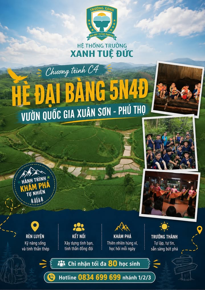 🦅🌱 TRẠI HÈ ĐẠI BÀNG C4: BĂNG RỪNG LỘI SUỐI – THÁM HIỂM HANG ĐỘNG XUÂN SƠN 🎒