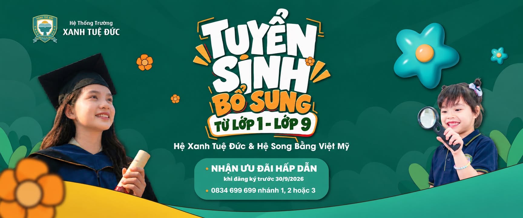 🌱 TUYỂN SINH BỔ SUNG LỚP 1 – LỚP 8 NĂM HỌC 2026 – 2027